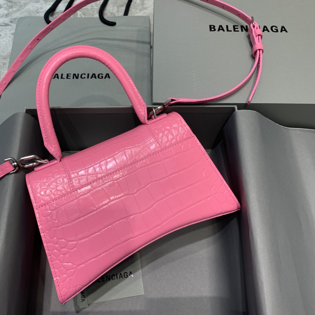 Balenciaga Hourglass Small Handbag Crocodile Embossed Shoulder Bag Peach